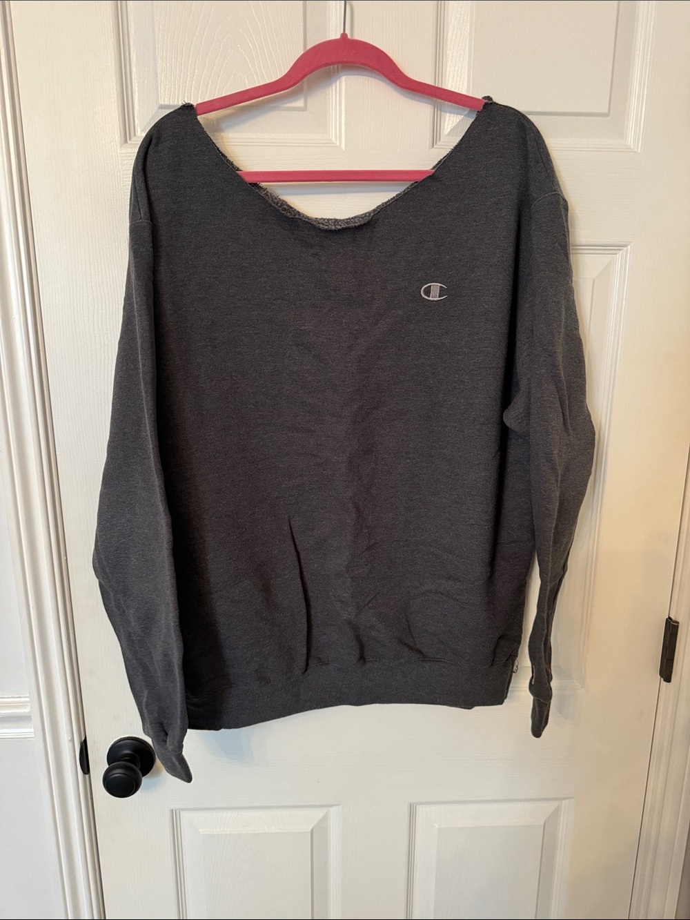 Champion Women's off the shoulder Charcoal Crewneck Sweatshirt